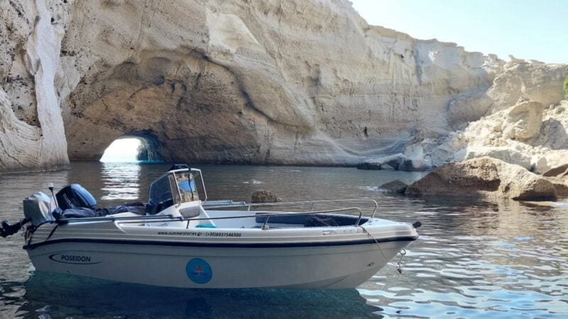 Rent a boat in Milos and visit Kleftiko. Online boat bookings in Milos